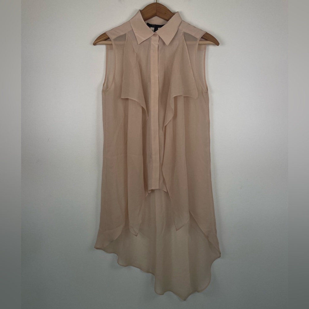 100% Silk BCBGMAXAZRIA Blush High Low Blouse XS Minimal Chic Fairy Coquette